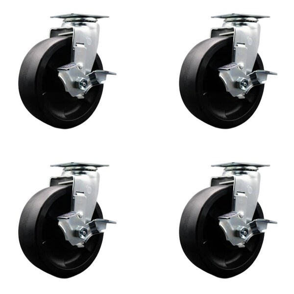 Tool Box Caster Wheel Set 6'' Glass Filled Nylon Swivel Casters, 4PK